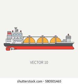 Line flat vector color icon ocean tanker ship. Merchant fleet. Cartoon vintage style. Oil and gas. Sea. Barge. Comercial. Transportation. Captain. Sail. Simple. Illustration and element for design