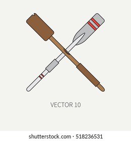 Line flat vector color marine icon with nautical design elements - retro paddle. Cartoon style. Illustration and element for your design. Sea adventures. Ocean. Naval. Navigation. Maritime. Vintage.
