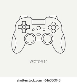 Line flat vector computer part icon joystick. Cartoon style. Digital gaming and business office pc desktop device. Innovation gadget. Console gamepad. Illustration and element for design, wallpaper.