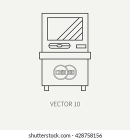 Line flat vector finance and banking icon - cash machine, atm. Cartoon style. Economy. Money. Capitalism. Vector illustration and element for your design. Finance and banking.