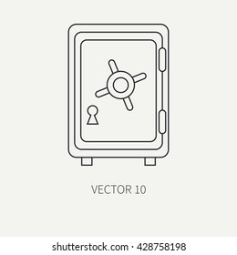 Line flat vector finance and banking icon - safe deposit. Cartoon style. Economy. Money. Capitalism. Vector illustration and element for your design. Finance and banking.