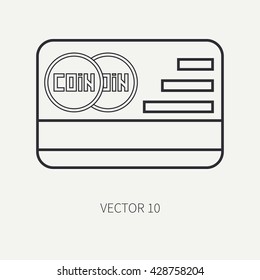 Line flat vector finance and banking icon - credit card, debit card. Cartoon style. Economy. Money. Capitalism. Vector illustration and element for your design. Finance and banking.
