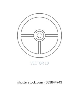 Line flat vector icon car part - steering wheel. Industrial style. 