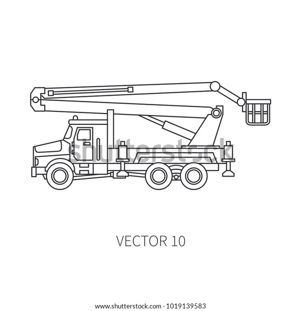 Line flat vector icon\
construction machinery truck auto crane. Industrial retro style.\

