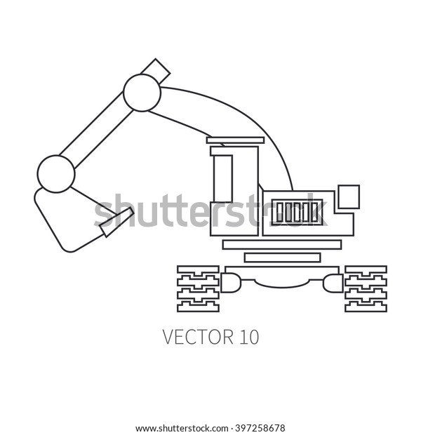 Line flat vector icon construction machinery -\
roller. Industrial style. Illustration texture for design,\
wallpaper. Construction machinery.\
Cars.
