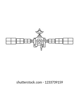 Line flat vector icon elements of aerospace research program communication satellite. Cartoon style, astronaut adventure. Illustration, element for design. Space investigations. Galaxy. Clipart logo.