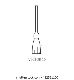 Line flat vector icon garden tool - broom. Cartoon style. Vector illustration and element for your design. Garden object. Tool. Equipment symbols.
