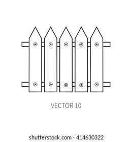 Line flat vector icon garden tool - fence. Cartoon style. Vector illustration and element for your design. Garden object. Tool. Equipment symbols.