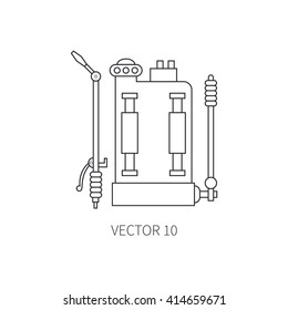 Line flat vector icon garden tool - sprayer. Cartoon style. Vector illustration and element for your design. Garden object. Tool. Equipment symbols.