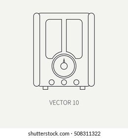 Line flat vector icon with retro electrical audio device - radio. Analog broadcast. Music fan. Cartoon style. Nostalgia musical equipment. Vector illustration , element for your design. Communication.