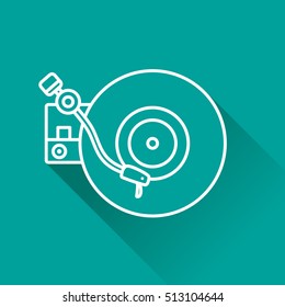 Line flat vector icon with retro electrical audio device vinyl record-player. Analog music. Broadcast. Dj