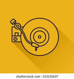 Line flat vector icon with retro electrical audio device vinyl record-player. Analog music. Broadcast. Dj.