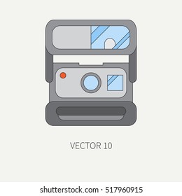 Line flat vector icon with retro analog film cameras. Photography and art. Reflex 35mm photocamera. Cartoon style. Illustration, element for your design. Photographic lens. Simple. Color. Shoot. Lens.