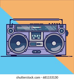 Line Flat Vector Icon With Retro Electrical Audio Device Boom Box. Music Vector Illustration