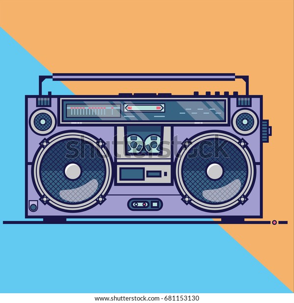 Line flat vector icon with retro\
electrical audio device boom box. Music vector\
illustration