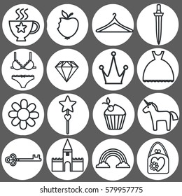 Line flat vector icons on fantasy and fairytale theme