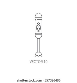 Line flat vector kitchenware icons - blender. Cutlery tools. Cartoon style. Illustration, element for your design. Equipment for food preparation. Kitchen. Household. Cooking. Cook. Mixer.
