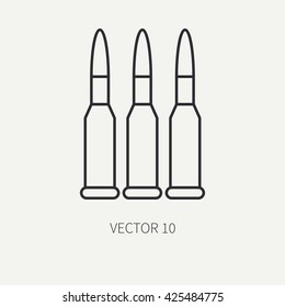 Line flat vector military icon - ammunition , ammo. Army equipment and weapons. Cartoon style. Vector illustration. Military and war icons. Infographic design elements for design.