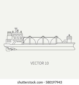 Line flat vector retro icon ocean tanker ship. Merchant fleet. Cartoon vintage style. Oil and gas.  