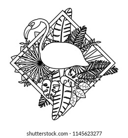 line flemish bird with exotic plants leaves