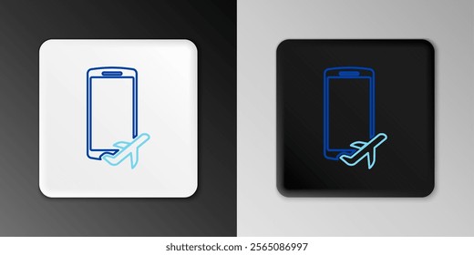 Line Flight mode in the mobile phone icon isolated on grey background. Airplane or aeroplane flight offline mode passenger regulation airline . Colorful outline concept. Vector