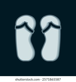 Line Flip flops icon isolated on black background. Beach slippers sign. Flat filled outline style with shadow. Vector