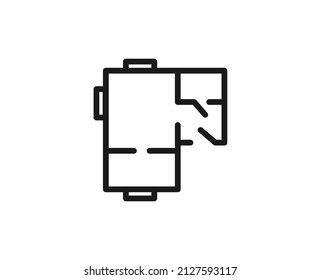 Line floor plan icon isolated on white background. Outline symbol for website design, mobile application, ui. Real estate pictogram. Vector illustration, editorial stroсk. 