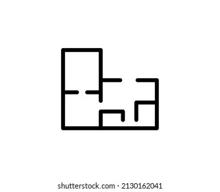Line floor plan icon isolated on white background. Outline symbol for website design, mobile application, ui. floor plan pictogram. Vector illustration, editorial stroсk. 