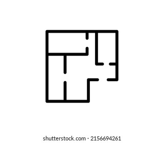 Line floor plan icon isolated on white background. Outline symbol for website design, mobile application, ui. floor plan pictogram. Vector illustration, editorial stroсk. 