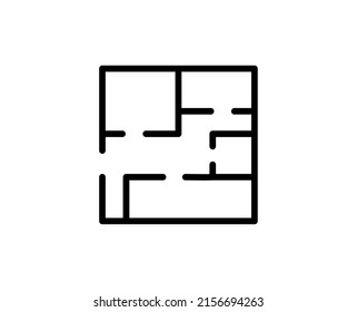 Icono de plan de piso de línea aislado en fondo blanco. Símbolo de esquema para diseño de sitio web, aplicación móvil, ui. pictograma del plan de piso. Ilustración vectorial, с editorial k. 