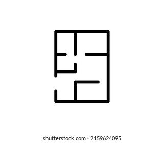 Line floor plan icon isolated on white background. Outline symbol for website design, mobile application, ui. floor plan pictogram. Vector illustration, editorial stroсk. 