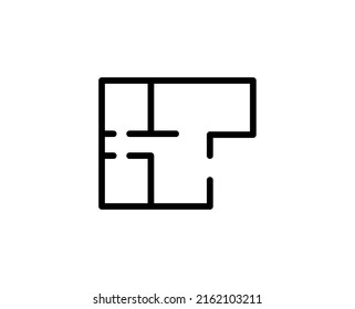 Line floor plan icon isolated on white background. Outline symbol for website design, mobile application, ui. floor plan pictogram. Vector illustration, editorial stroсk. 