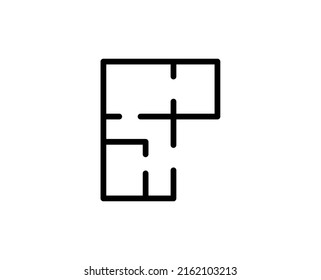 Line floor plan icon isolated on white background. Outline symbol for website design, mobile application, ui. floor plan pictogram. Vector illustration, editorial stroсk. 