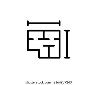 Line floor plan icon isolated on white background. Outline symbol for website design, mobile application, ui. floor plan pictogram. Vector illustration, editorial stroсk. 