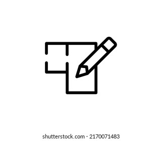 Line floor plan icon isolated on white background. Outline symbol for website design, mobile application, ui. floor plan pictogram. Vector illustration, editorial stroсk. 