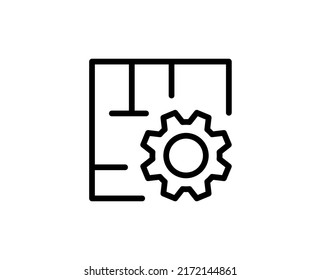 Line floor plan icon isolated on white background. Outline symbol for website design, mobile application, ui. floor plan pictogram. Vector illustration, editorial stroсk. 