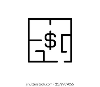 Line floor plan icon isolated on white background. Outline symbol for website design, mobile application, ui. floor plan pictogram. Vector illustration, editorial stroсk. 