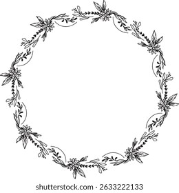 Line floral decoration. Floral frame for invitation, commercial and more. Leaves and flowers for frame and decoration