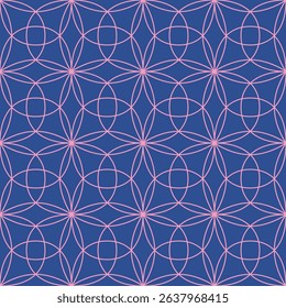 Line floral grid minimalist seamless pattern. Thin linear abstract flowers. Vector retro background.
