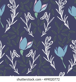 Line floral retro vector seamless pattern
