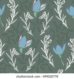 Line floral retro vector seamless pattern