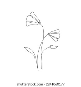 Line flower art. One continuous line art decorative flower draw. Editable stroke single element. Isolated vector illustration
