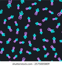 Line Flower in glass bottle icon isolated seamless pattern on black background.  Vector