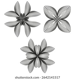 Line flower icon. Black floral shape. Petal symmetry pattern. Vector abstract bloom.