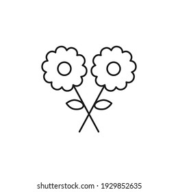 Line flower icon. Two flowers outline black symbol. Funeral and death linear sign. Vector isolated on white