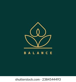 line flower lotus with people balance concept. Vector illustration suitable for yoga, spa, salon, beauty, exercise, massage and healthy logo symbol.