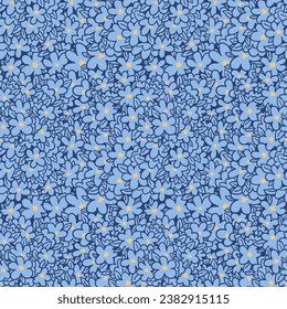 Line flowers blue vector seamless pattern. Design for decoration, wall decor, wallpaper, cover, banner, poster, card.