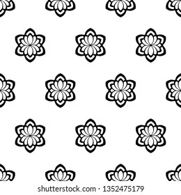 Line flowers pattern geometric background seamless abstract floral shapes minimalist fashion fabric print. Ornamental style linear doodle motif casual repeating textile tile design, black, white color