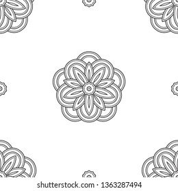 Line flowers pattern geometric background seamless abstract floral shapes minimalist fashion fabric print. Ornamental style linear doodle motif casual repeating textile tile design, black, white color