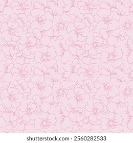 Line flowers pink vector seamless pattern. Design for decoration, wall decor, wallpaper, cover
